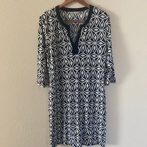 Banana Republic White&Navy 3/4 Sleeve Woman Dress Size Medium Knee Length